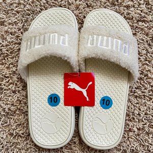 NWT Puma Women's Cool Cat Sherpa Slide Sandals White, Size 10 (New)